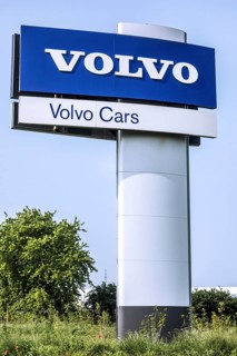 Signboard of the Volvo Cars assembly plant at the Ghent seaport