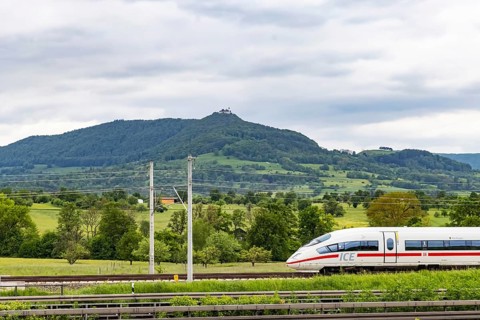 ICE of Deutsche Bahn AG underway on the new Wendlingen to Ulm line