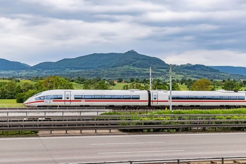 ICE of Deutsche Bahn AG underway on the new Wendlingen to Ulm line