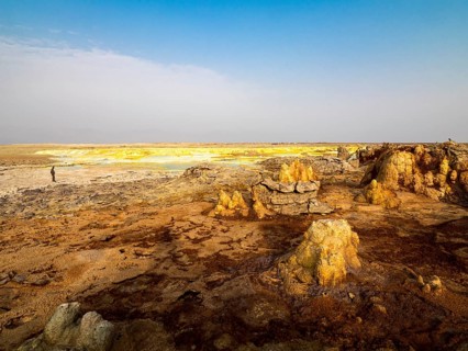 Geothermal area with sulphur deposits and acidic brines