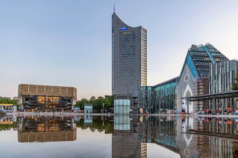 City view of Leipzig in the evening