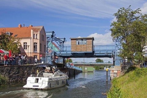Traditional lift bridge over the Elde river at Plau am See