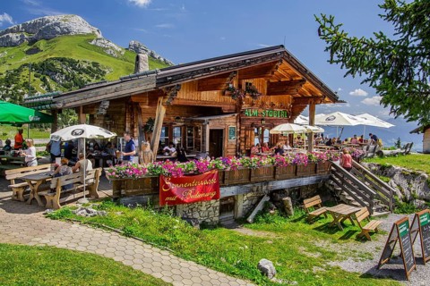 Berggasthof Almstueberl with sun terrace in the Rofan Mountains