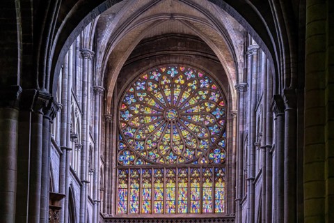 Interior and rose window of St Vincent Cathedral