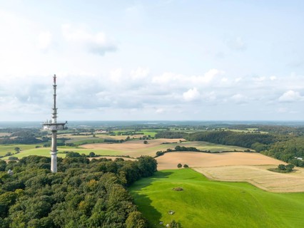 Aerial view of Bungsberg telecommunications tower and Elisabethturm