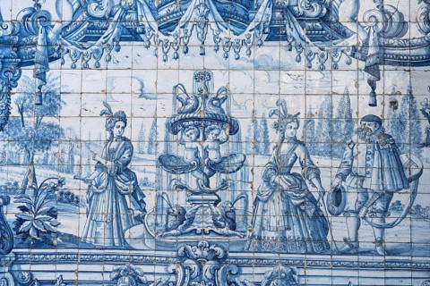 Mural of typical blue tiles azulejos in the Se do Porto Cathedral