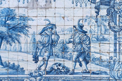 Mural of typical blue tiles azulejos in the Se do Porto Cathedral