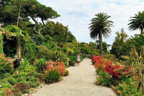 Subtropical 19th century garden with visitors