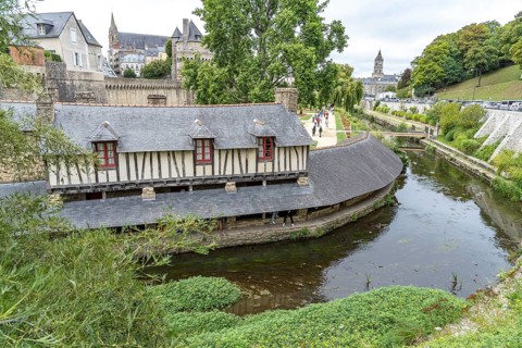 Old washhouse on the river La Marle in front of the city wall in Vannes