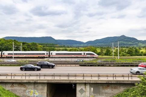ICE of Deutsche Bahn AG underway on the new Wendlingen to Ulm line