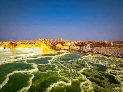Geothermal area with sulphur deposits and acidic brines