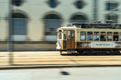 Historic tram Electrico in motion