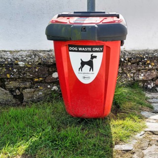 Red bin with inscription
