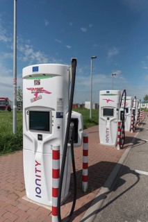 Charging stations for electric cars at a service area on the A5 Nuremberg-Heilbronn motorway