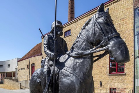 Statue of German lancer in front of the Kaethe Kollwitz Museum