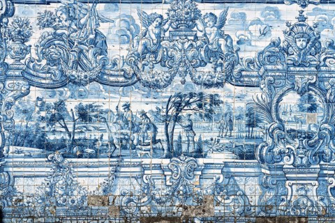 Mural of typical blue tiles azulejos in the Se do Porto Cathedral