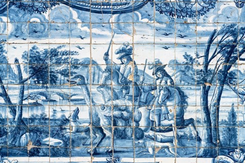 Mural of typical blue tiles azulejos in the Se do Porto Cathedral