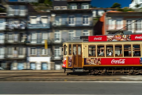 Historic tram Electrico in motion