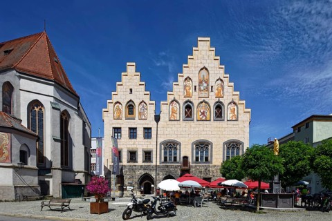 Marienplatz with historic town hall with stepped gable