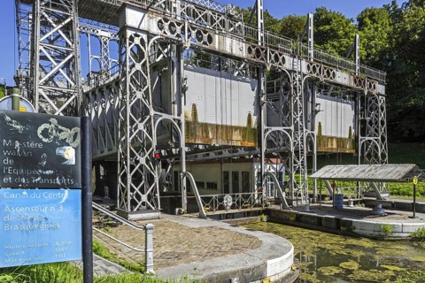 Hydraulic boat lift no. 3 on the old Canal du Centre at Strepy-Bracquegnies near La Louviere