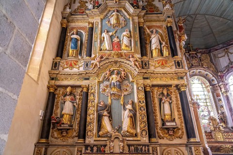 Altar in the interior of the Church of Notre-Dame de Saint-Thegonnec in the Enclosed Parish of Saint-Thegonnec