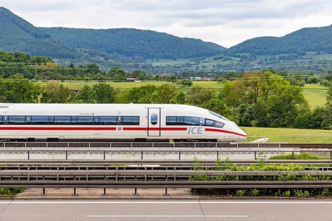 ICE of Deutsche Bahn AG underway on the new Wendlingen to Ulm line