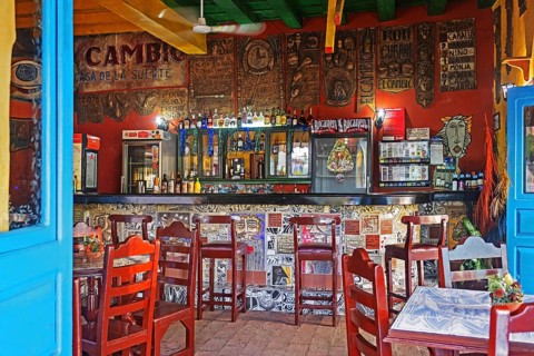Interior of traditional Cuban bar in the old town centre of the city Camagueey on the island Cuba