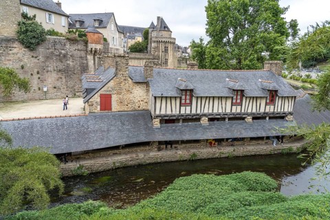 Old washhouse on the river La Marle in front of the city wall in Vannes