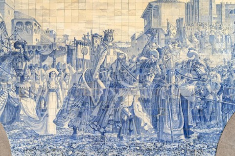 Azulejo in the vestibule of the Sao Bento railway station in Porto