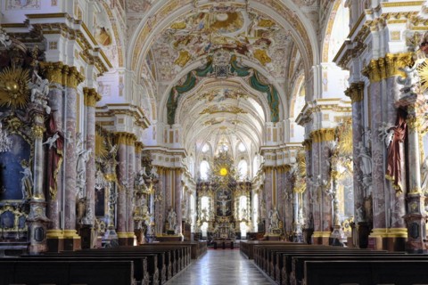 Interior view of St. Mary's Assumption in the Fuerstenfeldbruck Monastery