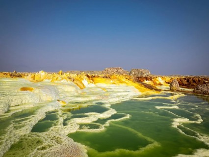 Geothermal area with sulphur deposits and acidic brines