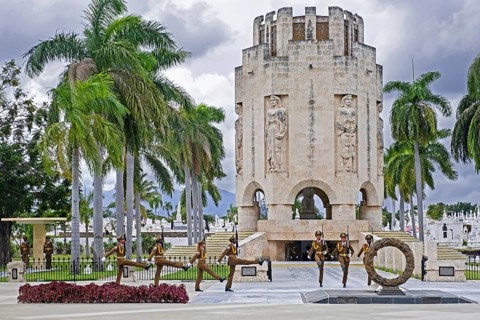 Changing of the Guards in front of the Mausoleum of Jose Marti in the Santa Ifigenia Cemetery in Santiago de Cuba on the island Cuba