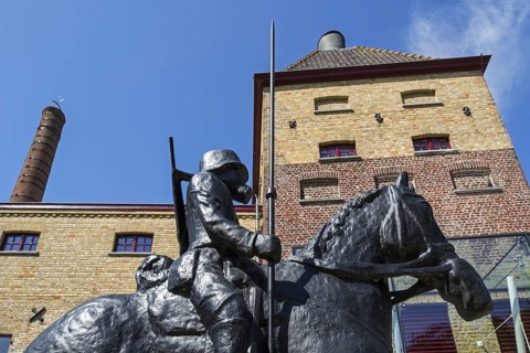 Statue of German lancer in front of the Kaethe Kollwitz Museum