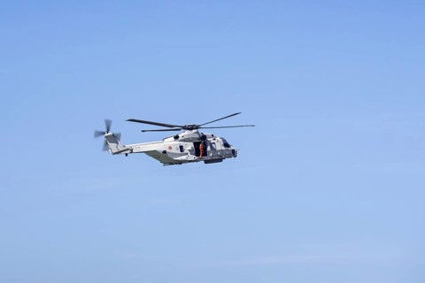 NH90-NFH Caiman NATO Frigate Helicopter of the Belgian Army Air Component in flight during coastal search and rescue mission