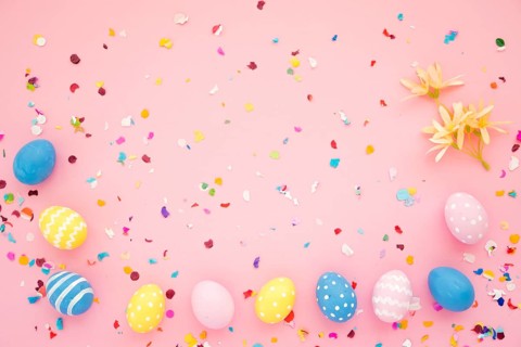 Row easter eggs bright confetti