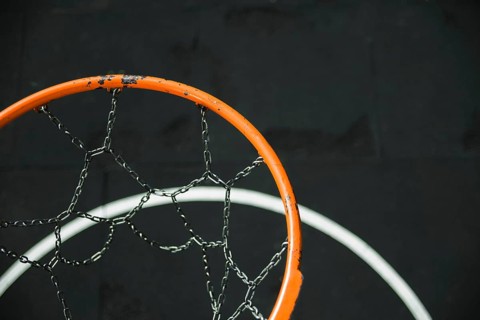 Close up metallic basketball hoop