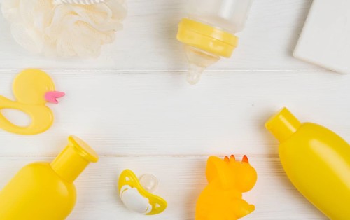 Top view baby shower essentials