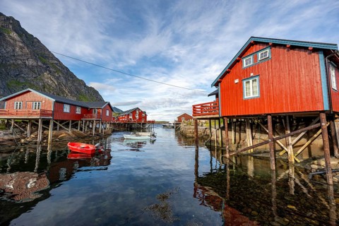 Traditional red rorbuer wooden huts