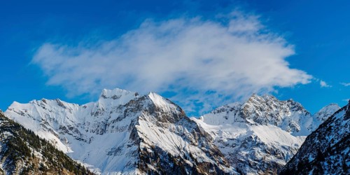 Mountain panorama in winter from Untere Lugenalpe