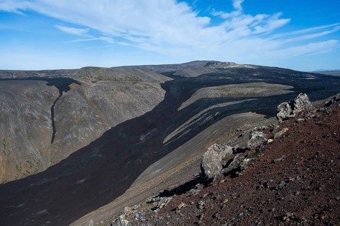 Fagradalsfjall volcano and cooled lava