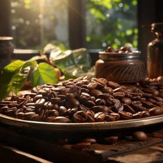Coffee beans fresh and roasted Coffee beans on a plantation