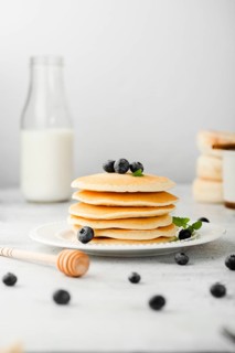 Front view collection pancakes with blueberry