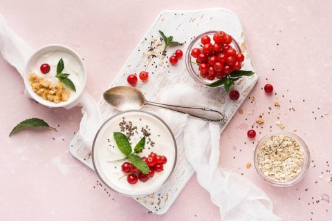 Cranberries yogurt bio food lifestyle concept