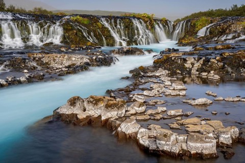 Bruarfoss waterfall in summer