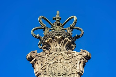 Pelourinho stone monument in the square in front of Terreiro da Se Cathedral