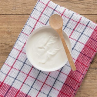 Flat lay yogurt bowl composition