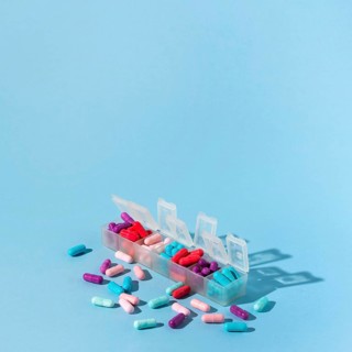 Pills boxes blue background