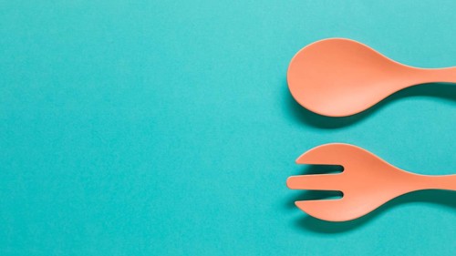 Spoon fork edge blue background
