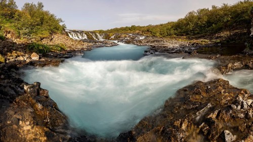 Bruarfoss waterfall in summer