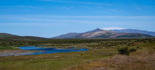 River landscape in front of Langjoekull glacier